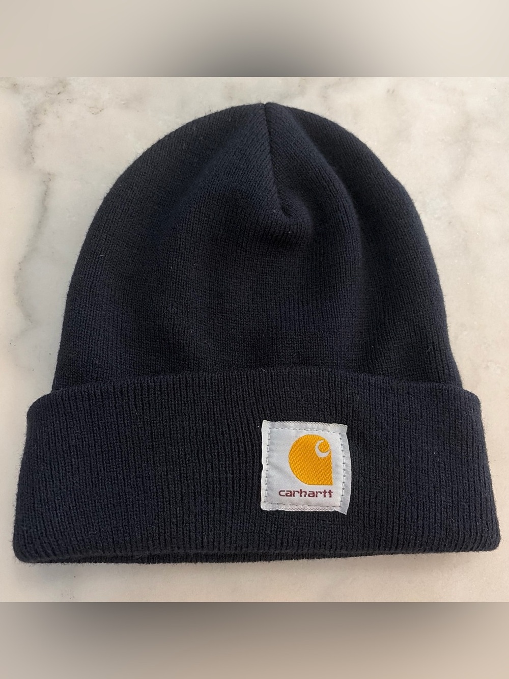 Carhartt Black Beanie with Yellow Logo Patch